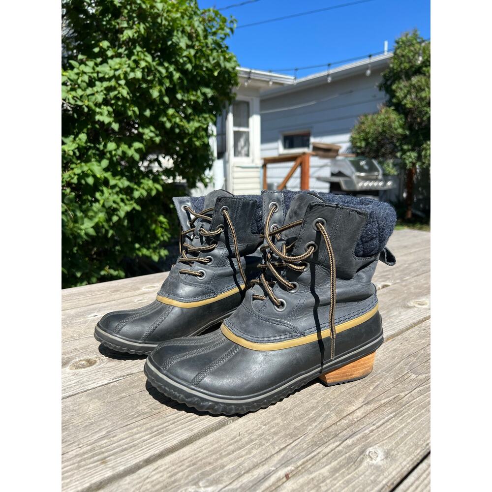SOREL women's SLIMPACK II LACE DUCK BOOTS Waterproof Snow Rain Winter Navy 8.5